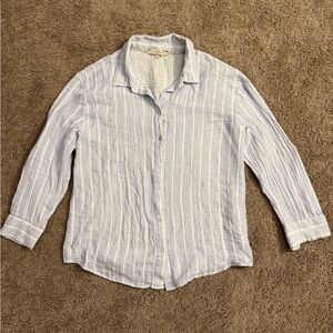 Casa Cabana Button Down Shirt Women size XL Lavender Striped Collar Cotton Shirt